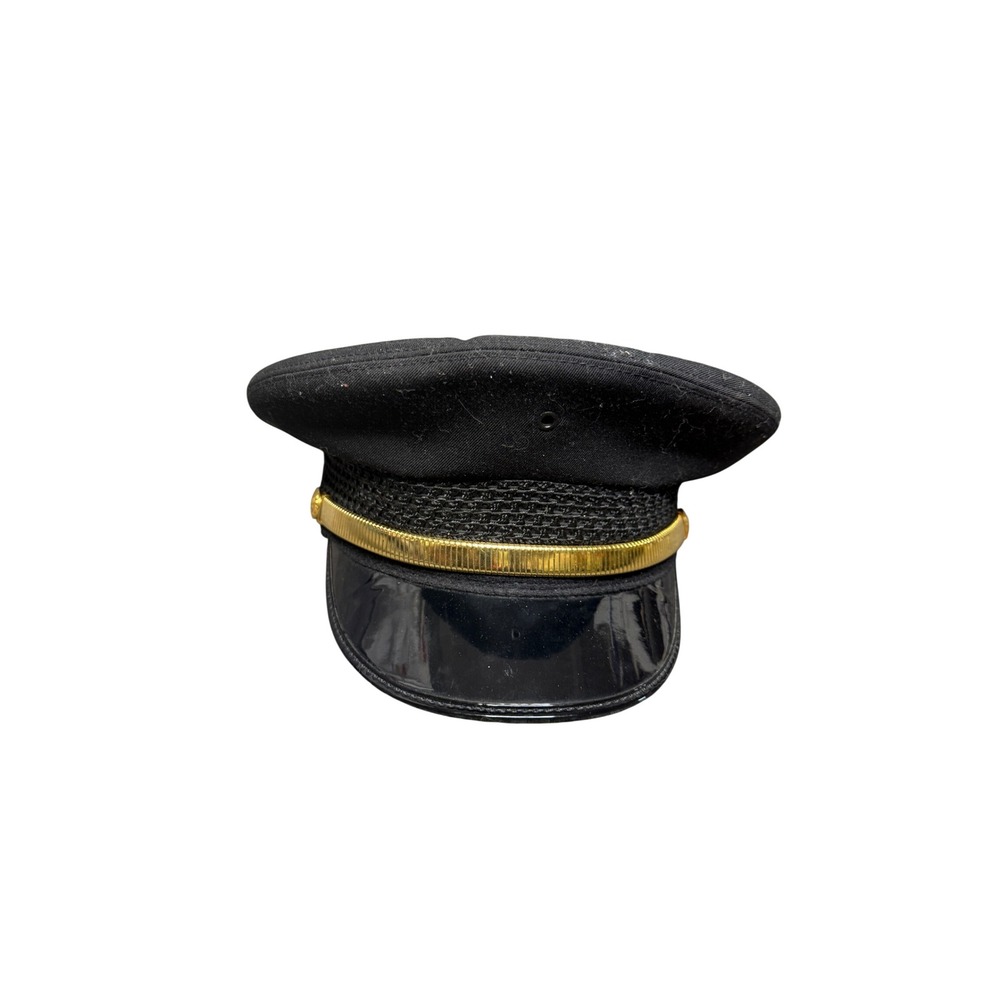 Bancroft Military Caps Black Visor Hat Gold Trim Patent Brim Size 7 1/4 USA